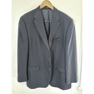 BRANDINI Men's 100% Wool Navy Plaid Blazer‎ Made in Canada Jacket 44R Academia